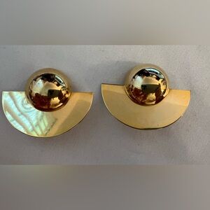 Vintage Gold-Tone 60's "Space Age" Saucer Avant Garde Clip On Earrings